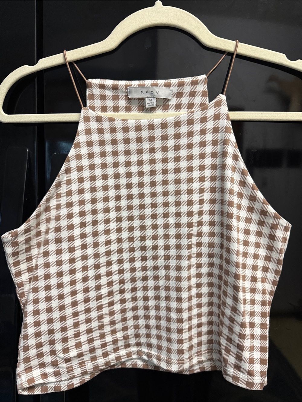 gaze Brown and White Gingham Halter Camisole